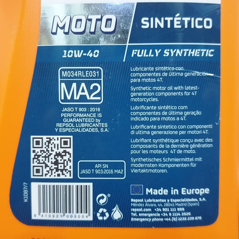 Nhớt Repsol Sintetico 10W40 Fully Synthetic - Xe số và Côn Tay