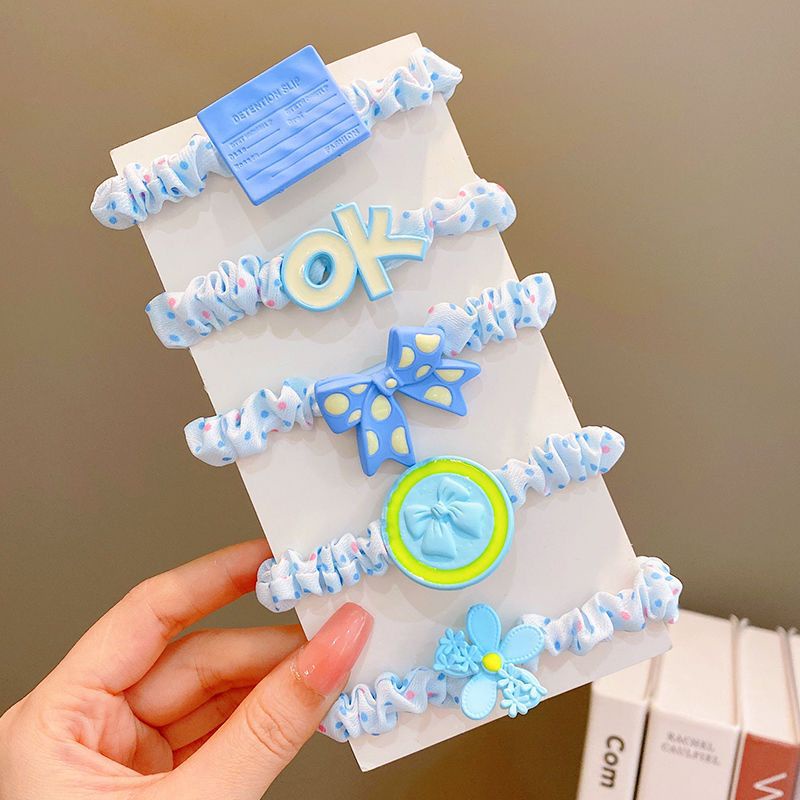 Set 5 Dây Buộc Tóc Nylon Co Giãn Họa Tiết Hoạt Hình Đáng Yêu Cho Bé Gái