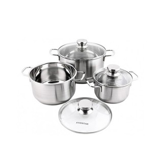 Mua Bộ 3 nồi inox 3 đáy FIVESTAR nắp kính five star dùng được bếp từ  Dùng cho mọi loiai bếp