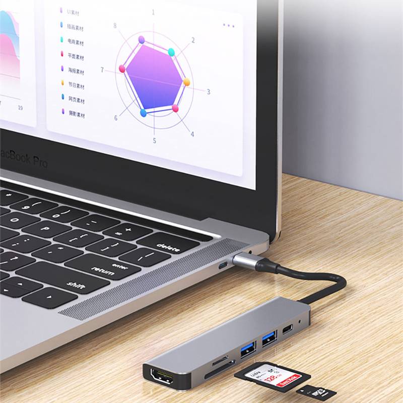 Bộ chuyển đổi cổng C B USB 3.0 HDMI 6 trong 1 cho Macbook Pro Type C 3.0