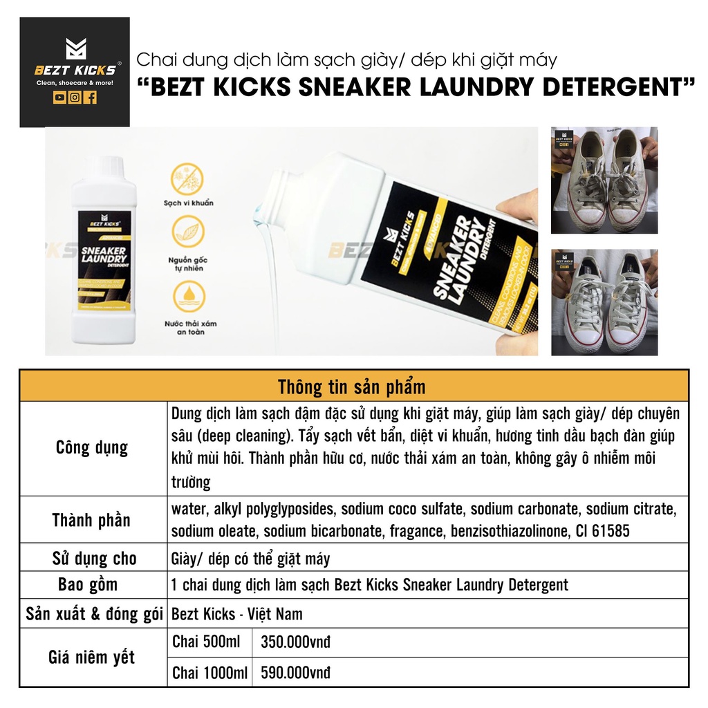 Dung dịch làm sạch giày đậm đặc Bezt Kicks Sneaker Laundry Detergent.