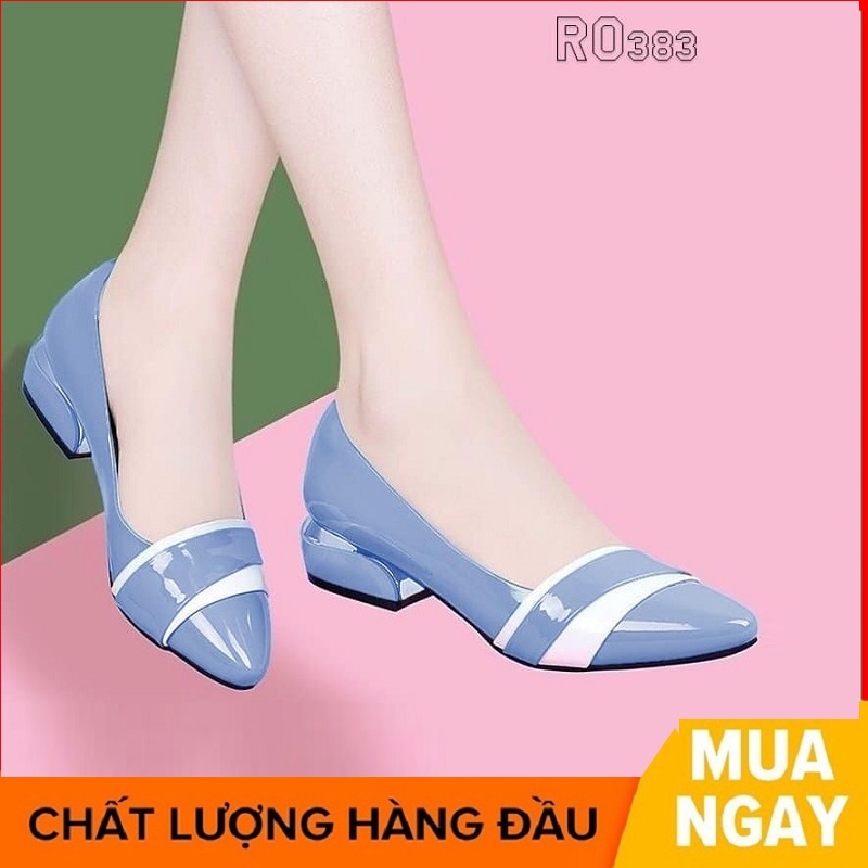 Giày búp bê nữ cao gót 2 phân hàng hiệu rosata hai màu xanh trắng ro383