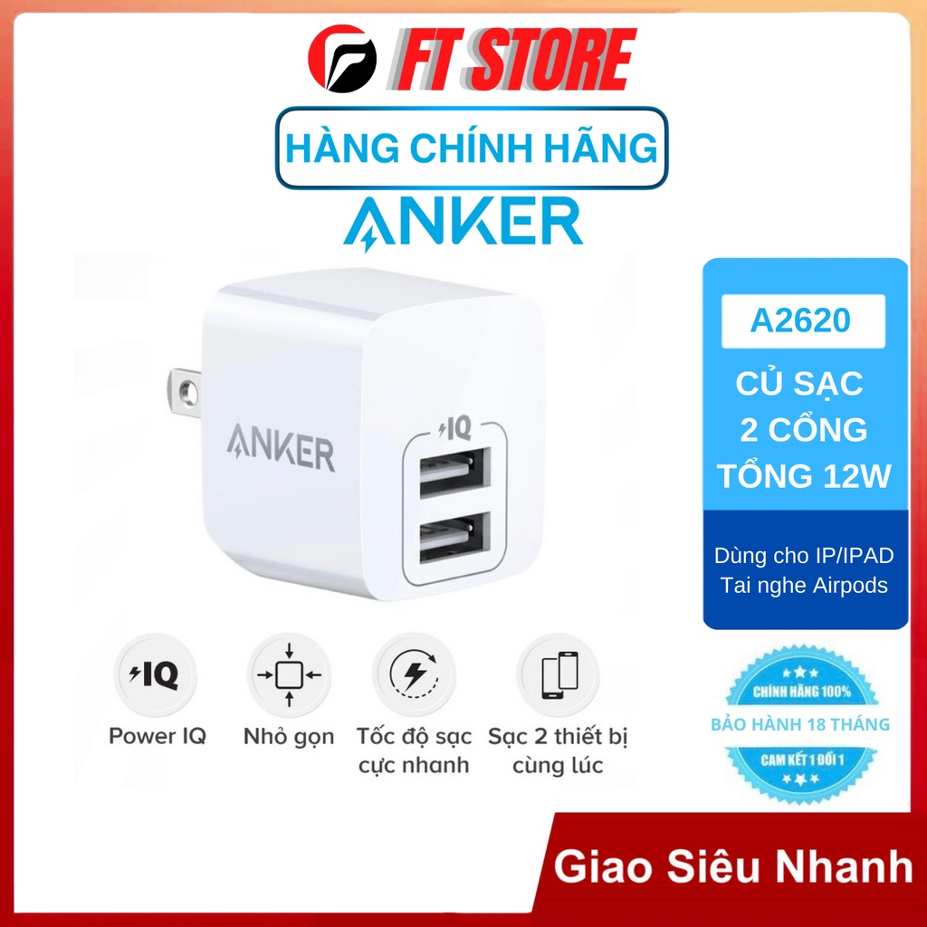 Củ sạc Anker PowerPort Mini 2 cổng 12W A2620