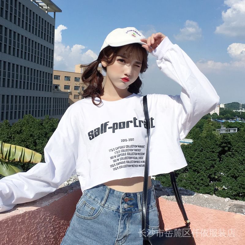 Áo Thun Lửng Tay Dài Dáng Rộng Phong Cách Thời Trang Mùa Thu Mới Dành Cho Nữ