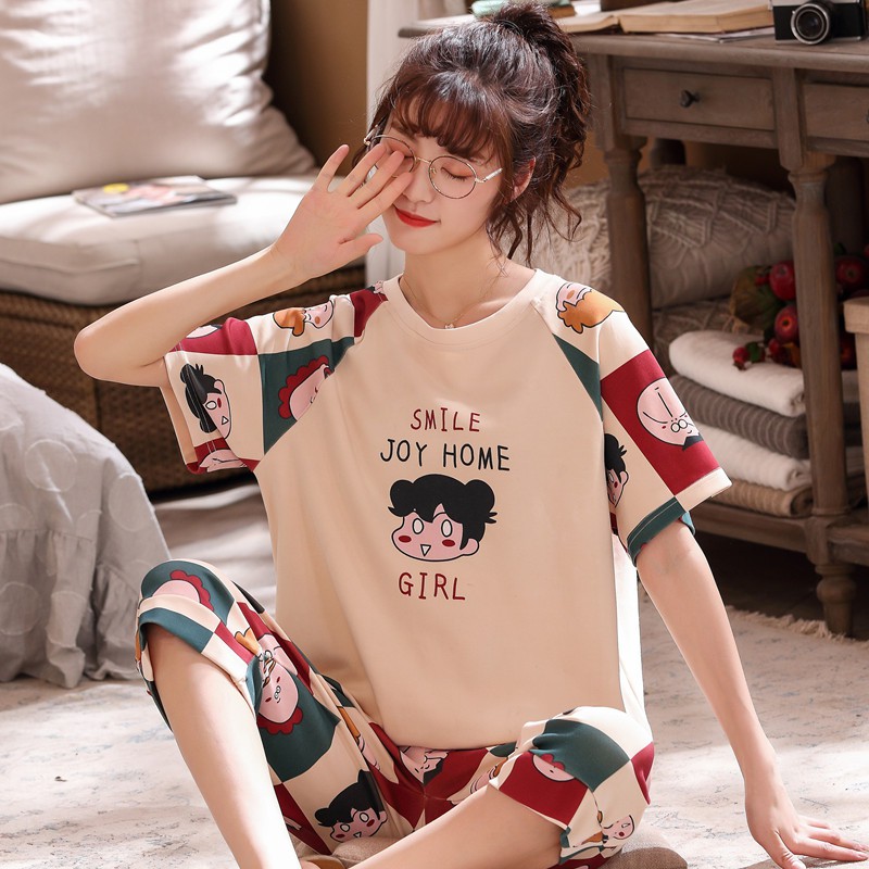 Bộ Đồ Ngủ Cotton Ngắn Tay Thời Trang Cho Nữ