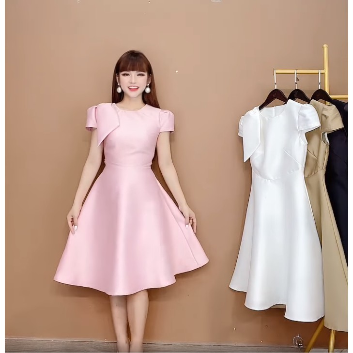XẢ- Váy taffta nơ vai phải-8542