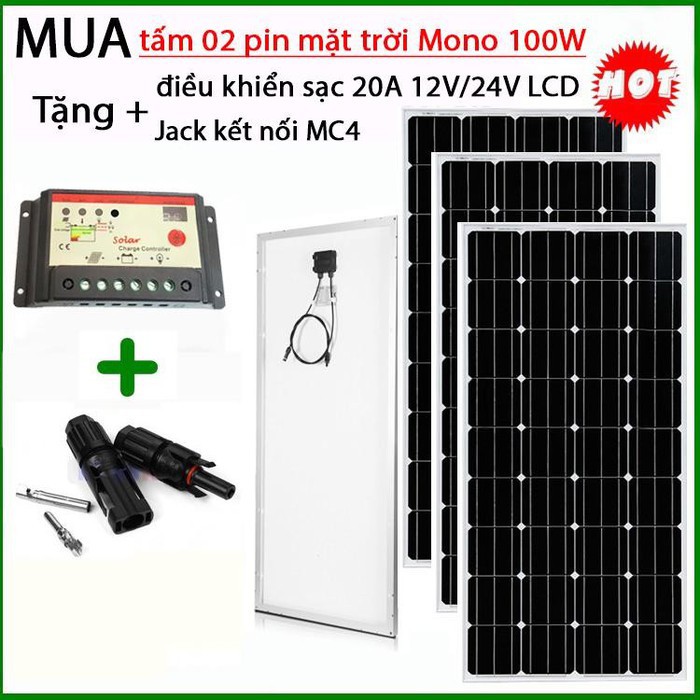 2 TẤM PIN NĂNG LƯỢNG MẶT TRỜI MONO 100W