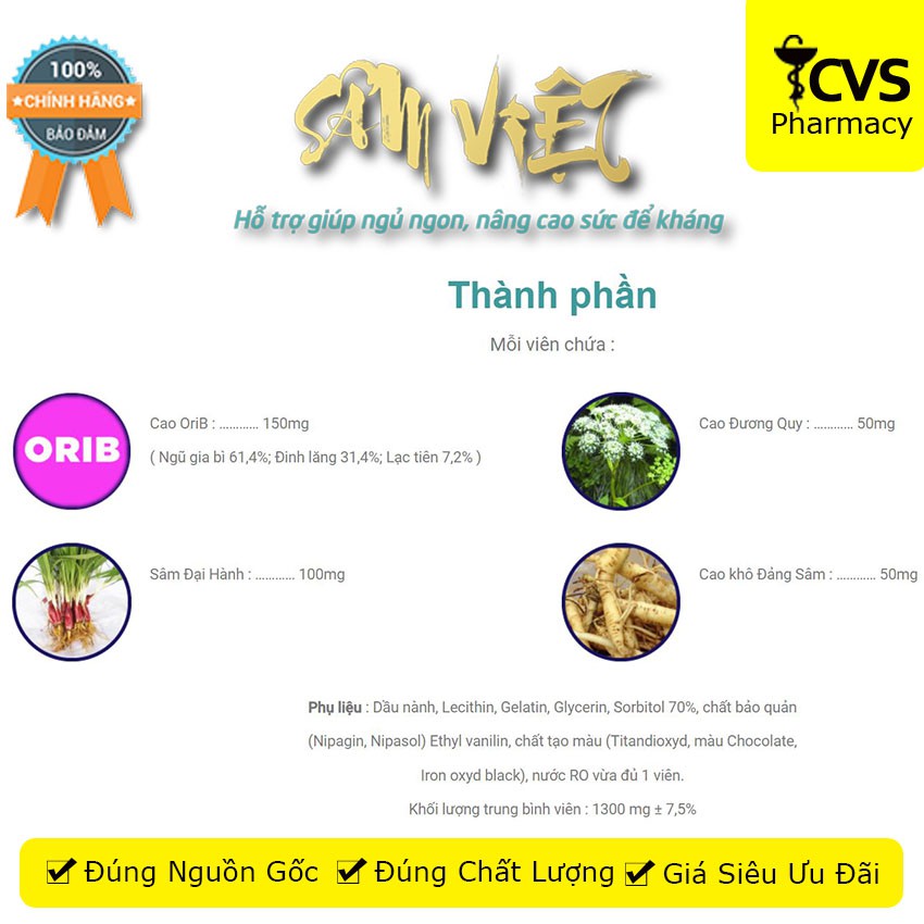 Sâm Việt - Viên uống hỗ trợ hoạt huyết, bổ máu, giúp ngủ ngon, nâng cao sức đề kháng - cvspharmacy