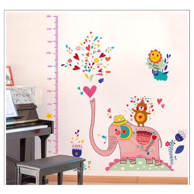 [RẺ VÔ ĐỊCH] Decal dán tường đo chiều cao voi phun nước