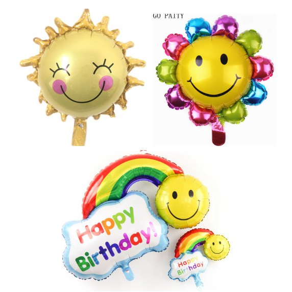 Bong Bóng Hình Size nhỏ 40cm to 75cm Cầu Vòng, Hoa, Mặt Trời trang trí sinh nhật Happy birthday cho bé bằng nhôm
