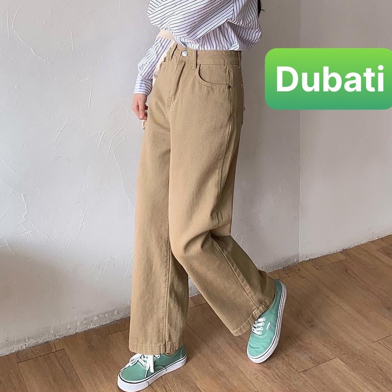 QUẦN JEANS CHẤT BÒ , KAKI ỐNG SUÔNG RỘNG NÂU SỮA CẠP CAO DÀI CHÂN SIÊU TÔN DÁNG PHONG CACH HOT TREND 2022 -DUBATI FASHIO