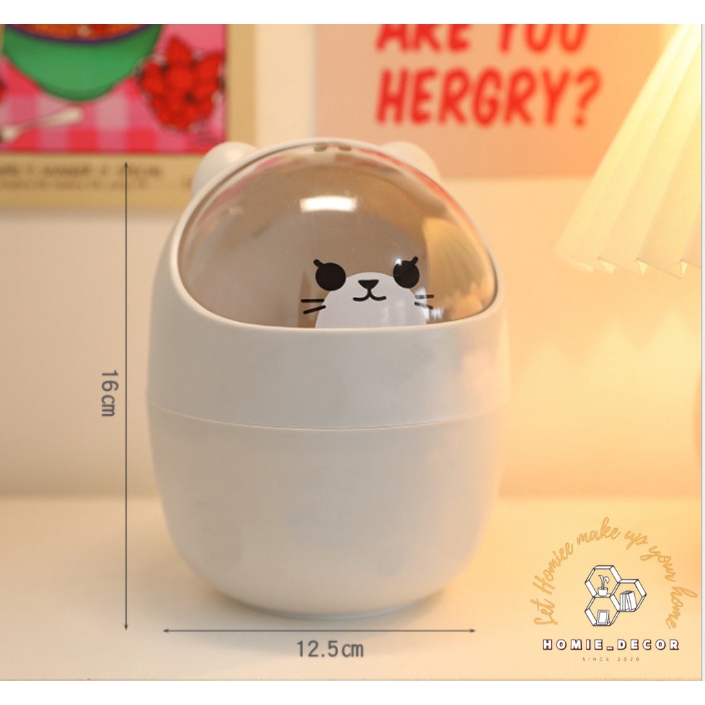 Thùng rác mini hình gấu mèo để bàn, hộp đựng bút để bàn đa năng, tiện dụng JP5