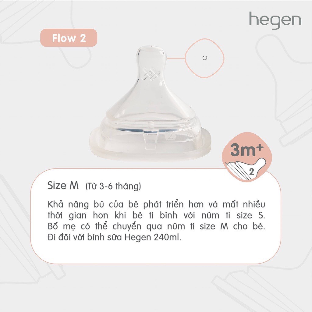 Núm ti bình sữa Hegen cho bé, núm ty thay thế số 0, 1, 2, 3 và Y cắt