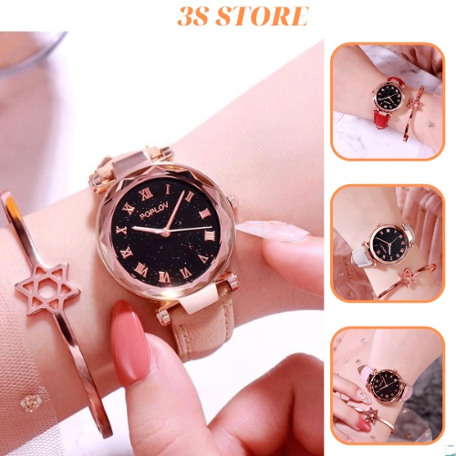 Đồng hồ nữ dây da đẹp đeo tay Chính Hãng PopLow cao cấp thời trang Hàn Quốc