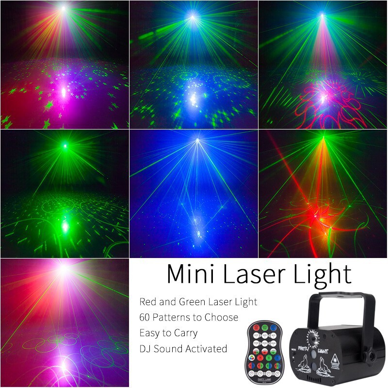 Đèn LED laser nháy theo nhạc chiếu 60 hình, đèn phòng bay chiếu ánh sáng laser có điều khiển từ xa.