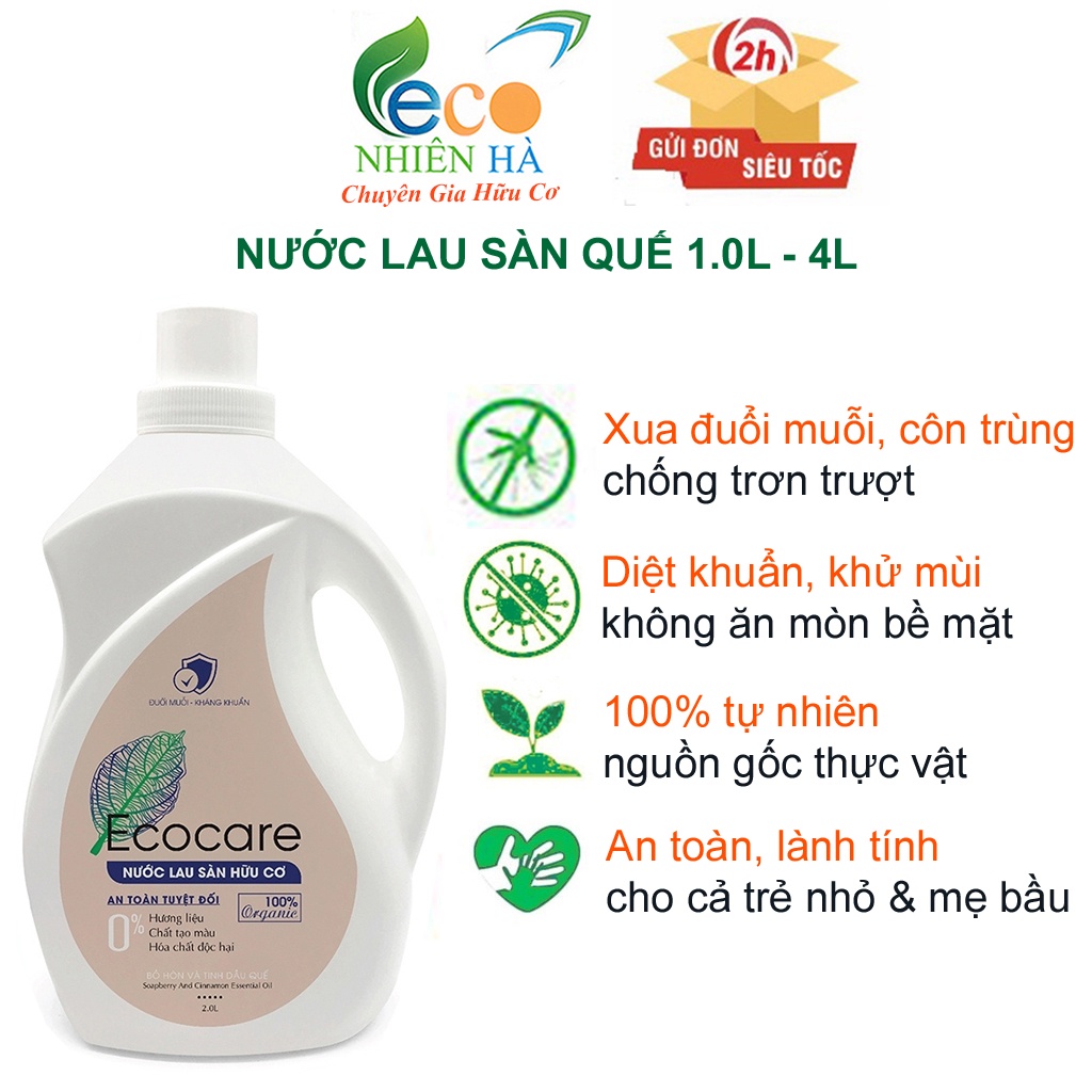 Nước lau sàn ECOCARE quế hữu cơ, nước lau nhà, nuoc lau bep đuổi muỗi, chống trơn trượt