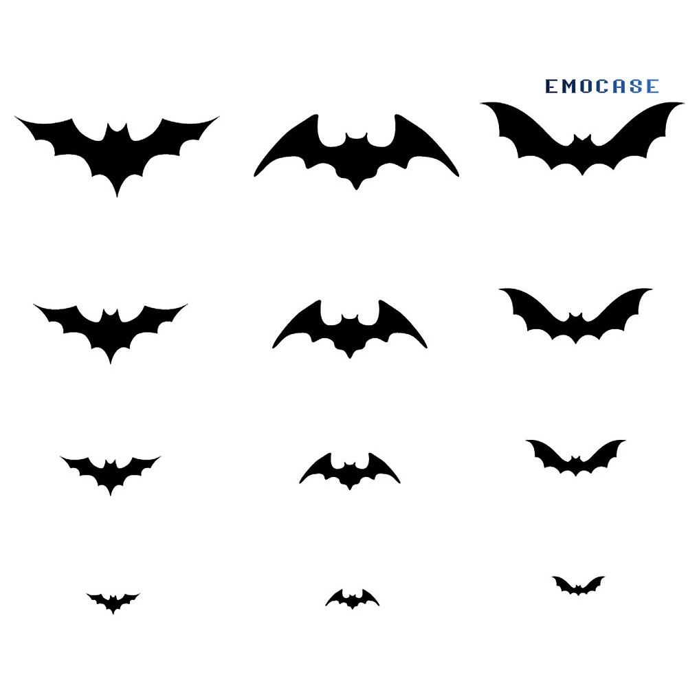 Set 12 Miếng Dán Tường Trang Trí Hình Dơi 3D Bằng PVC Tháo Được