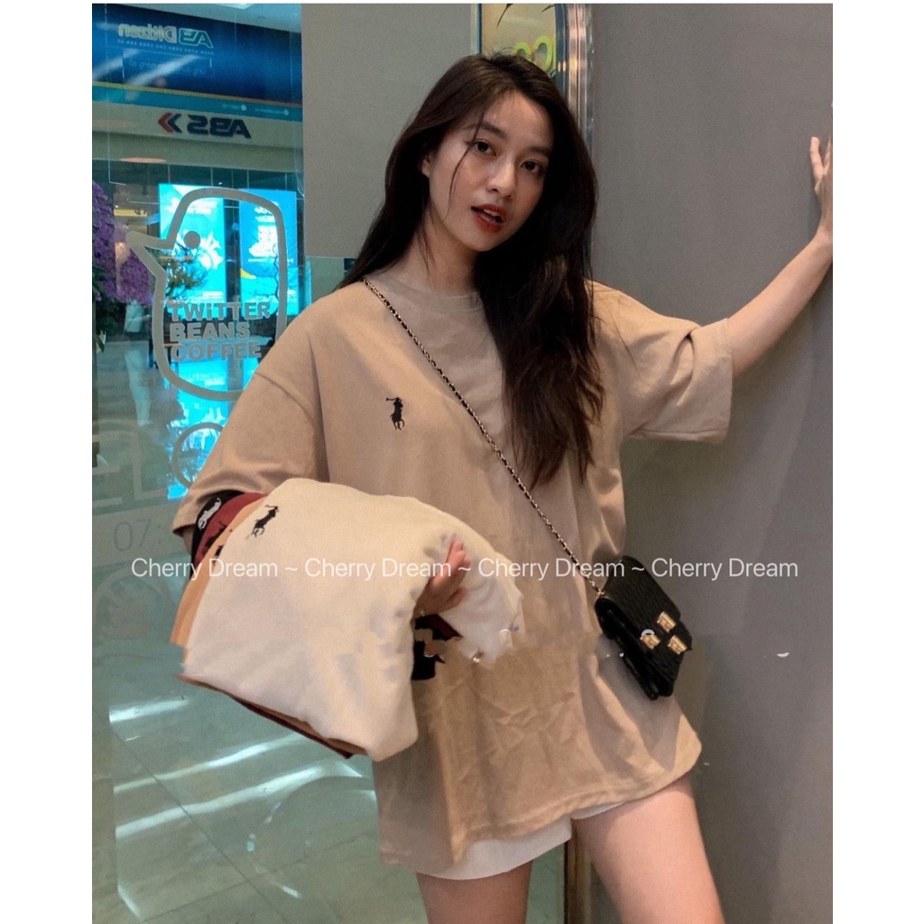 Áo phông oversize chất cotton tuyết thêu hình con ngựa, mặc đôi nam nữ mặc cực mát