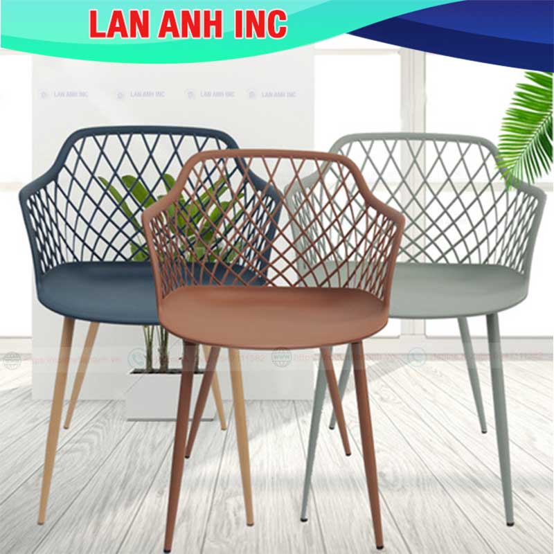 Ghế nhựa cafe văn phòng bàn ăn chân sắt tựa lưng cao đẹp eames LAGE322