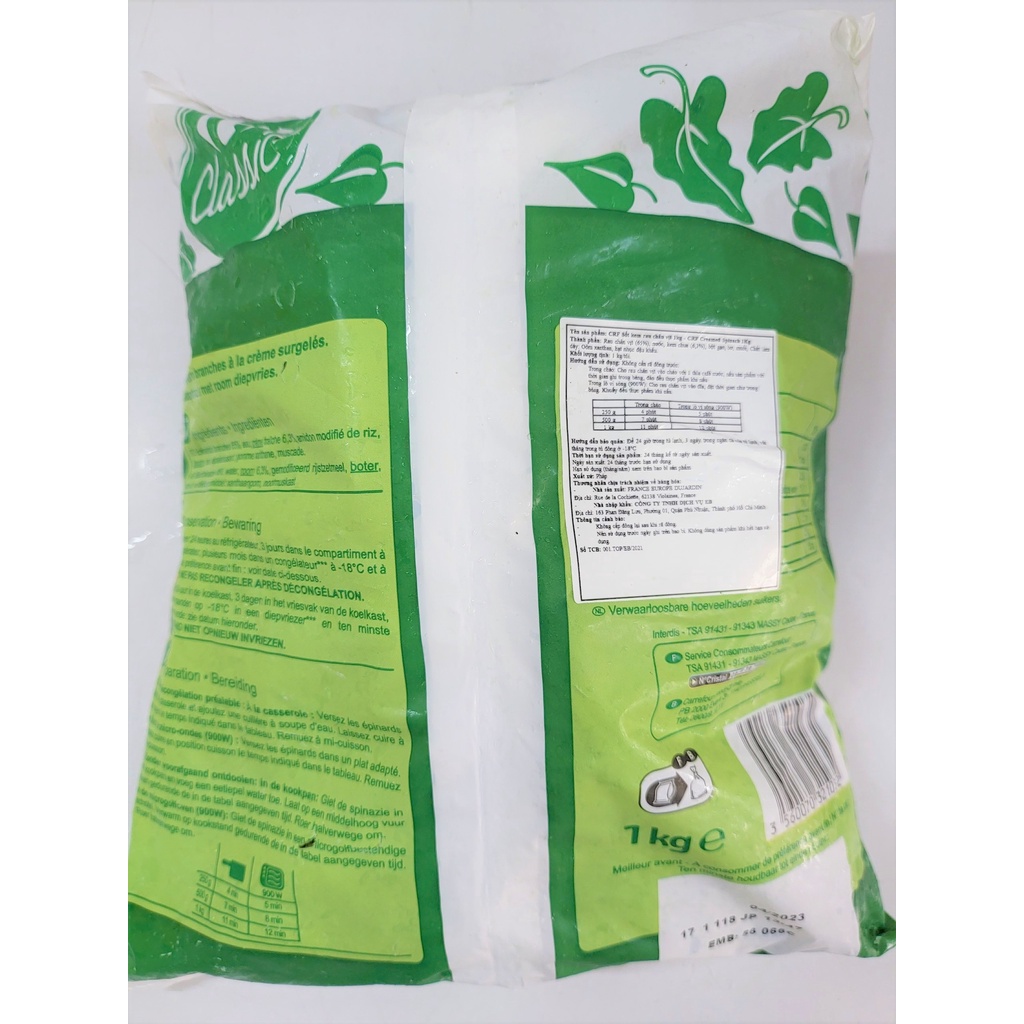 [Túi 1Kg] XỐT KEM RAU CHÂN VỊT (Rau bina) [France] CLASSIC Creamed Spinach (nw0)