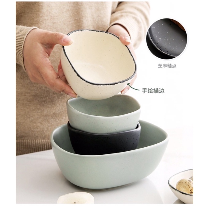 Bộ bát đĩa méo mix màu Starstone phong cách Bắc Âu - Bộ bát đĩa đầy đủ hộp tặng quà, tân gia