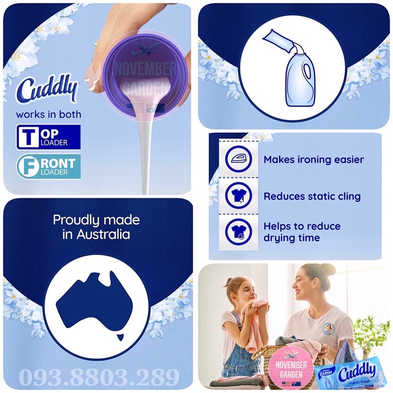 Nước xả vải Cuddly Úc 300ml thơm như nước hoa, mềm vải, làm thơm tủ quần áo…