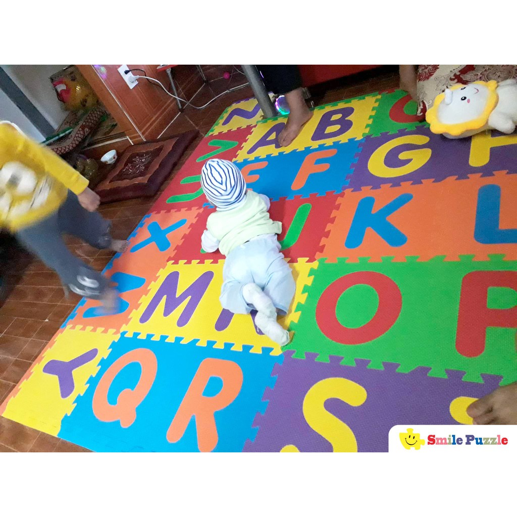Thảm Xốp Cho Bé Smile Puzzle - Chữ Cái - Viền Ngoài - Không Mùi - Tiêu Chuẩn Châu Âu (26 Miếng）