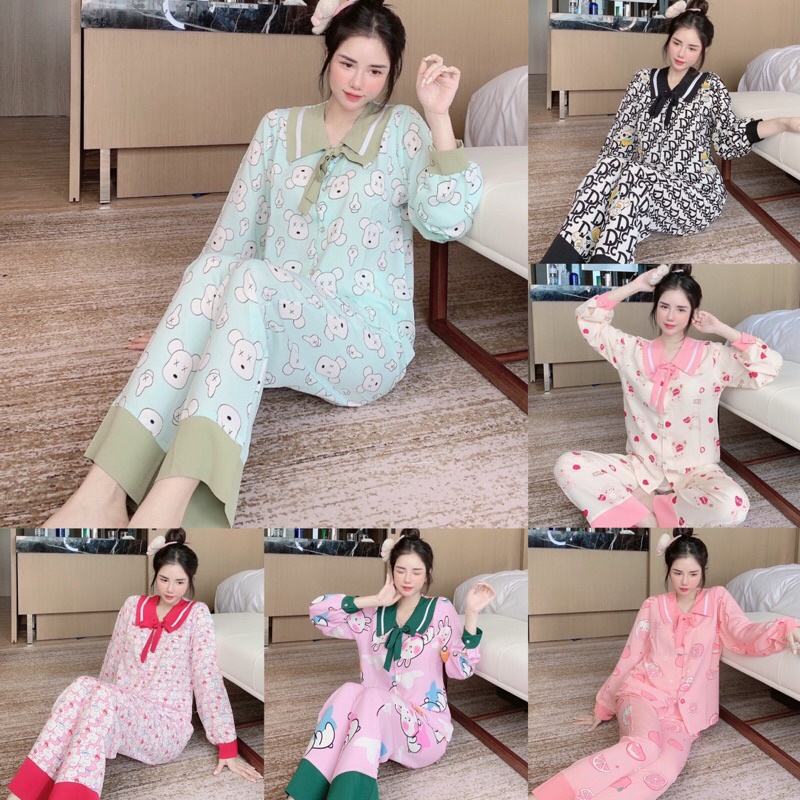 Bộ lụa pijama ☘ chất mango tay dài ☘ mềm mịn, không nhăn, không xù, Mẫu mới  Ảnh thật