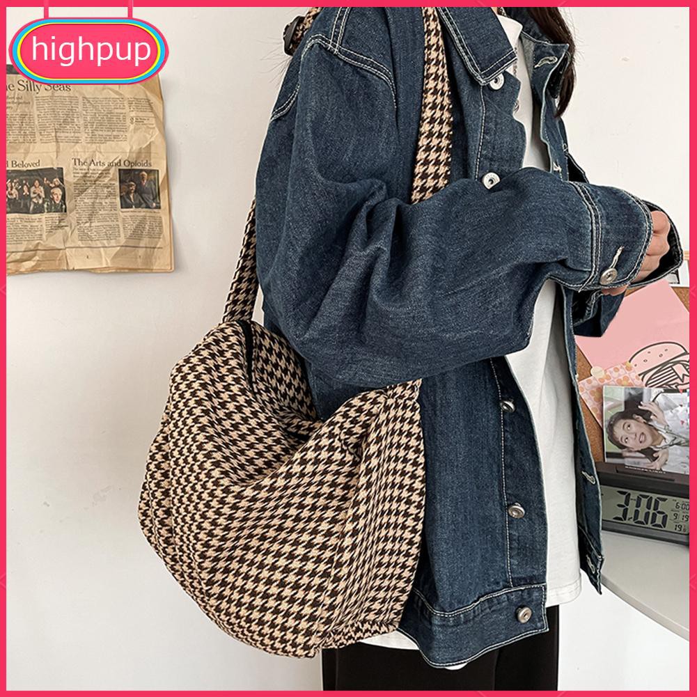 Túi Tote Đeo Vai Hoạ Tiết Sọc Ca-Rô Phong Cách Vintage