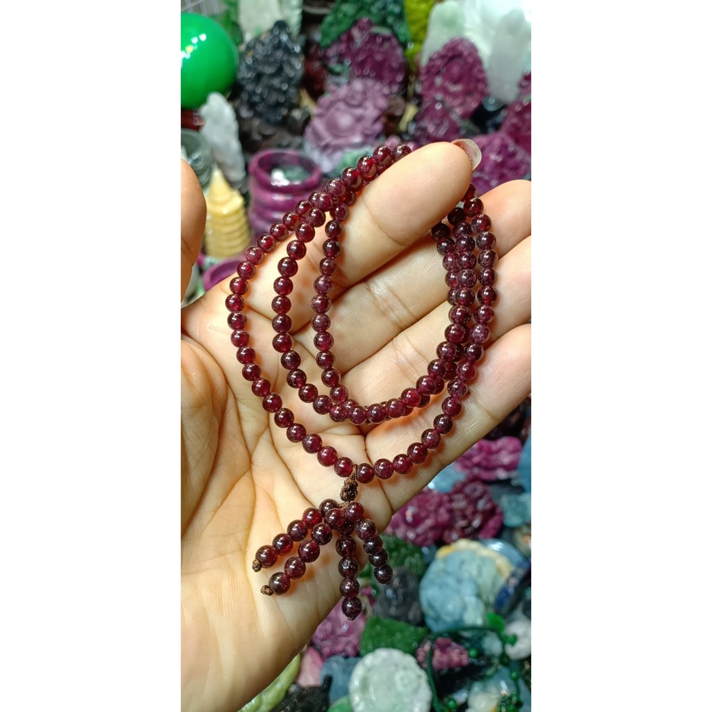 Vòng tay đá Ngọc Hồng Lựu Garnet 5 ly chuẩn thiên nhiên loại A quấn 3 vòng tay - Hợp mệnh Hỏa, Thổ