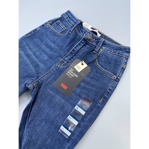 Quần jean skinny nữ lưng cao ngang rốn L.e.V.i.s xanh jean-chất jean co giãn vừa-hàng xuất xịn