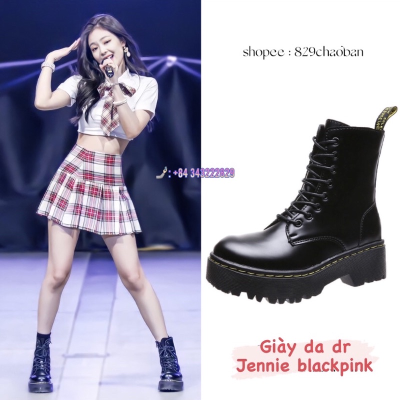 sẵn.Giày Jennie blackpink / bốt da độn đế clip THẬT giày da đen | dr martins   CÓ KHOÁ KÉO TIỆN LỢI