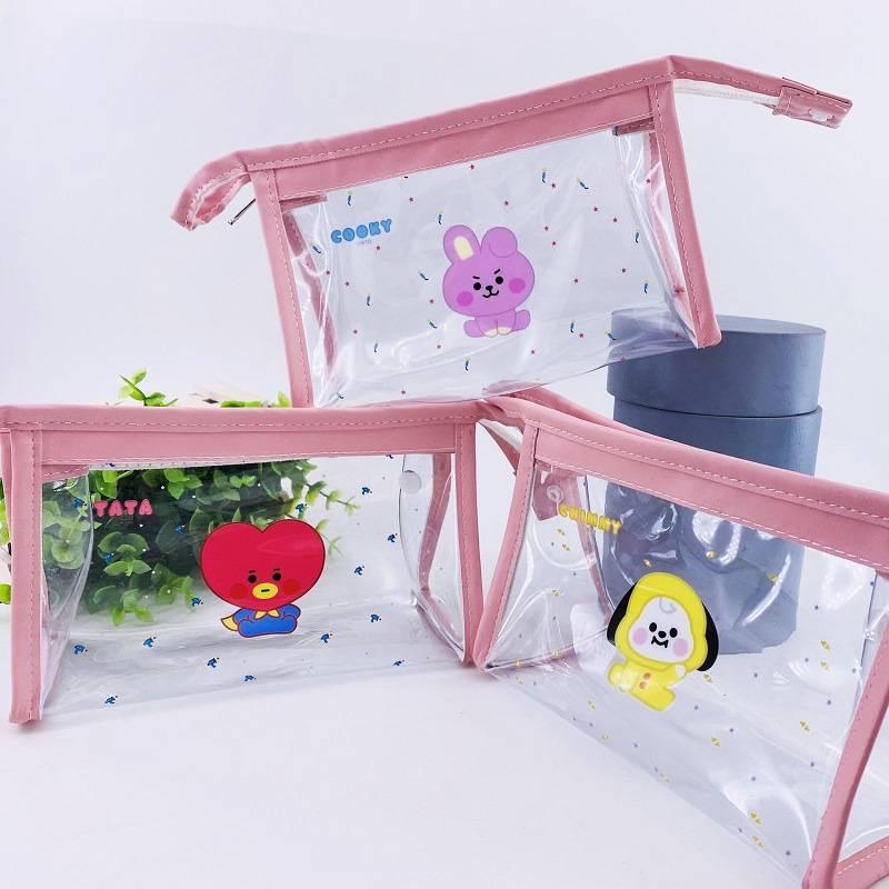 Túi Đựng Bút Trong Suốt Họa Tiết Hoạt Hình Đáng Yêu Đa Dụng KPOP BTS BT21 Pencil Case CHIMMY COOKY KOYA MANG RJ SHOOKY TATA