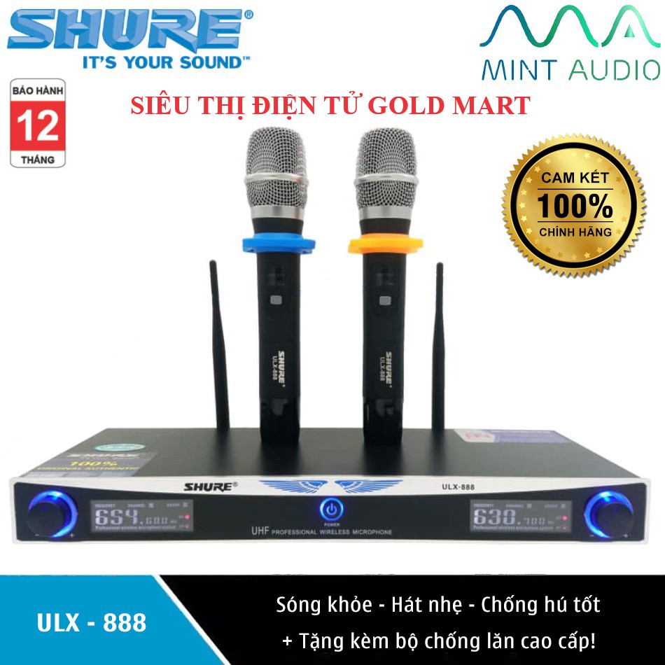 Bộ Micro karaoke không dây Shure ULX-888 + Tặng kèm 2 micro karaoke không dây chống lăn bảo vệ micro cao cấp - Bh 1 năm