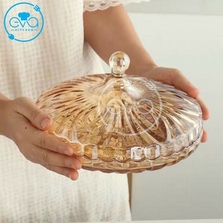 KHAY ĐỰNG MỨT THỦY TINH VÀNG PHA LÊ