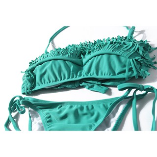 Bikini 2 mảnh tua rua màu xanh