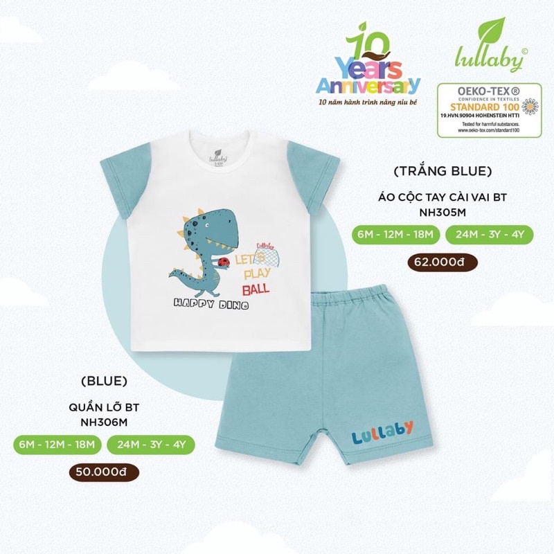 Bộ cộc tay Raglan bé trai Lullaby 301M (Sz 6m-4y)