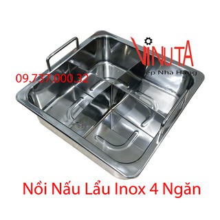 nồi lẩu inox 4 ngăn, Xoong nấu lẩu inox 4 đáy hình vuông dày