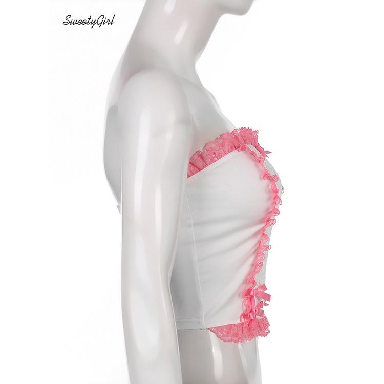 Áo Ống Phối Ren Đính Nơ Màu Sắc Tương Phản 2022 Thời Trang