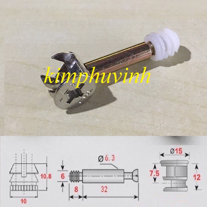 10 BỘ -15x40mm ỐC LIÊN KÊT G - ỐC LIÊN KẾT CAM - ỐC LIÊN KẾT TỦ