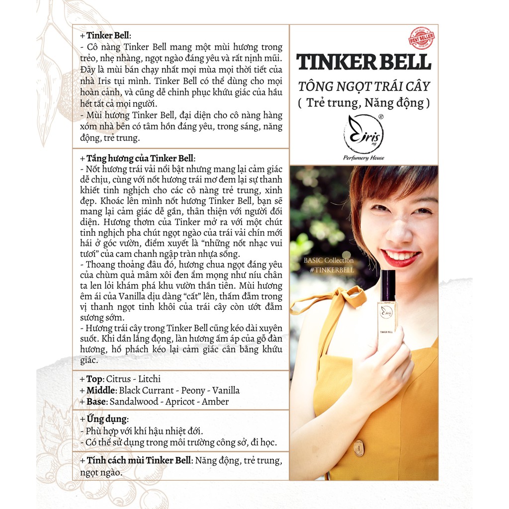 Nước Hoa Handmade IRIS PERFUME, Mùi TINKER BELL, Tông Ngọt Trái Cây, Dành Cho Nữ
