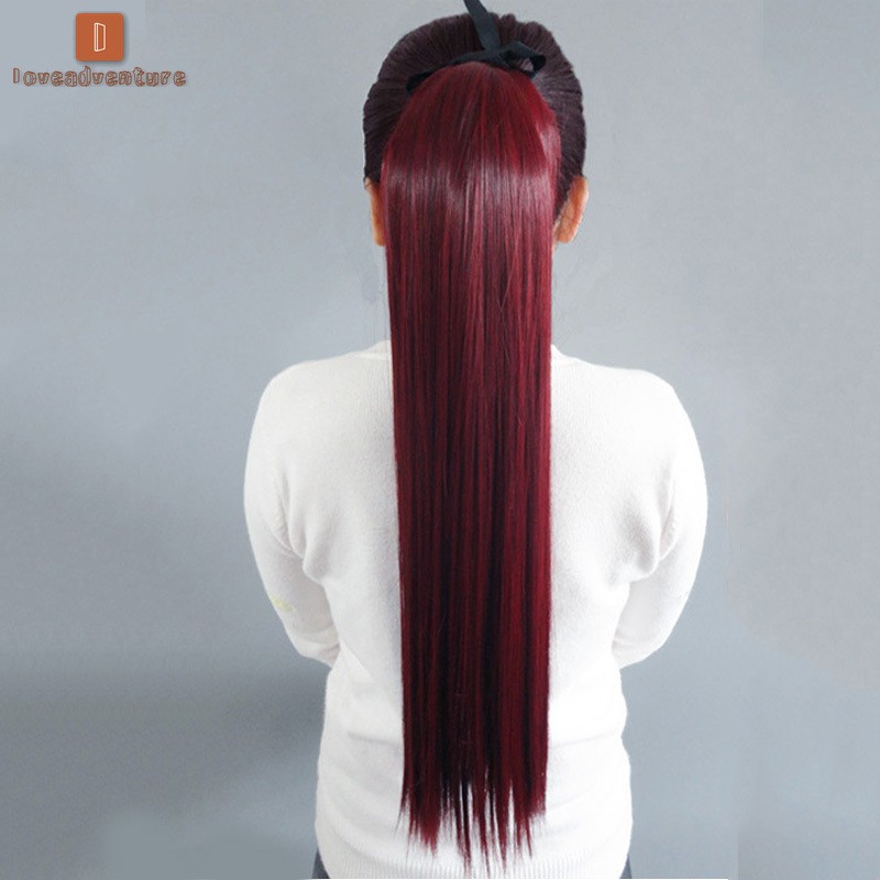 Tóc giả thẳng dài 60cm 5 kẹp màu đỏ rượu vang thời trang cho nữ