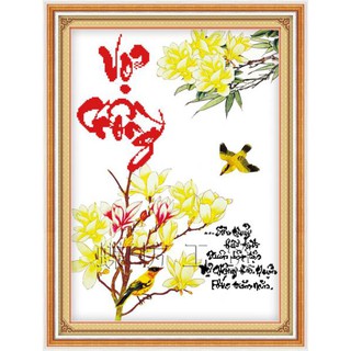 Tranh Thêu Chữ Thập Sơn Thuỷ Hữu Tình Xuân Bất Tận, Vợ Chồng Hoà Thuận Phúc Trăm Năm 222520 (KHÁCH TỰ THÊU) KT:48X66CM