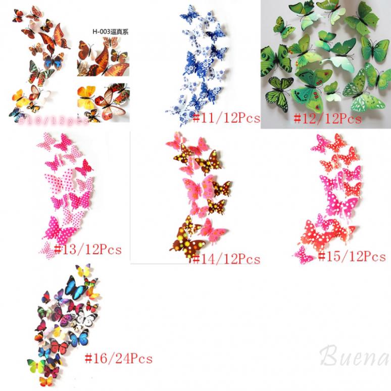 Buena Bộ 12 con 3D bướm dán trang trí