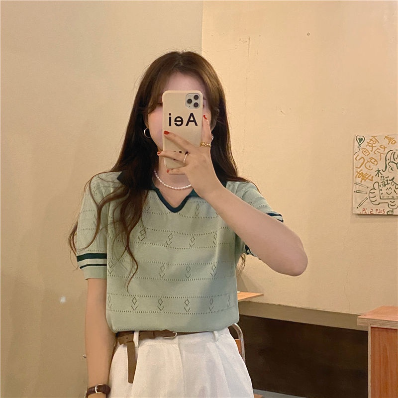 Áo Thun POLO Phối Màu Tương Phản Dáng Ôm Thời Trang Mùa Hè Hàn Quốc Hàng Mới Dành Cho Bạn Nữ