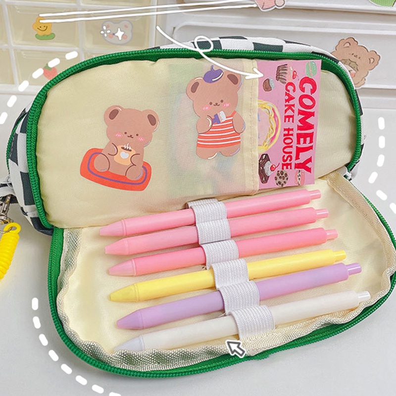 Túi Đựng Bút Bằng Vải Canvas Hai Lớp Sức Chứa Lớn Họa Tiết Hoạt Hình