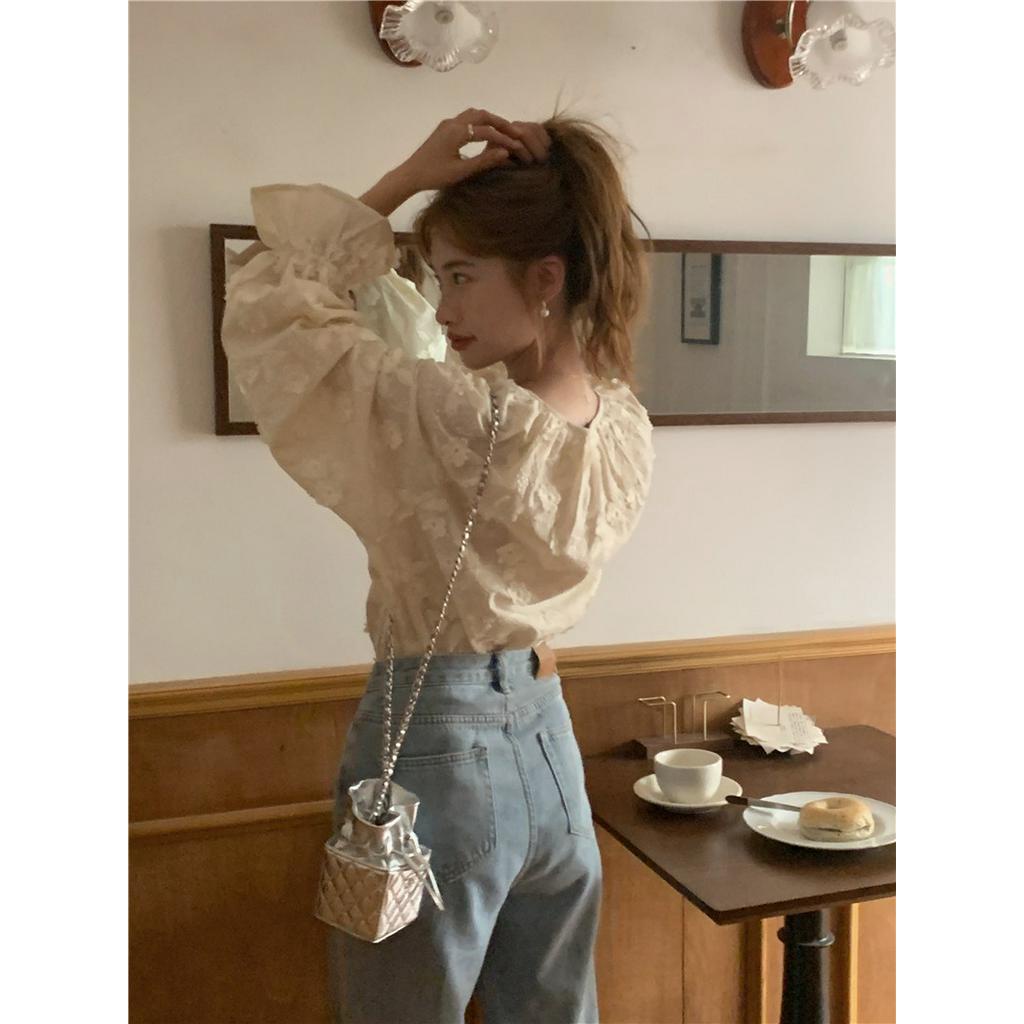 Áo Thun Ba Chiều Dáng Rộng Dài Tay Thêu Hoa Ba Chiều 62625