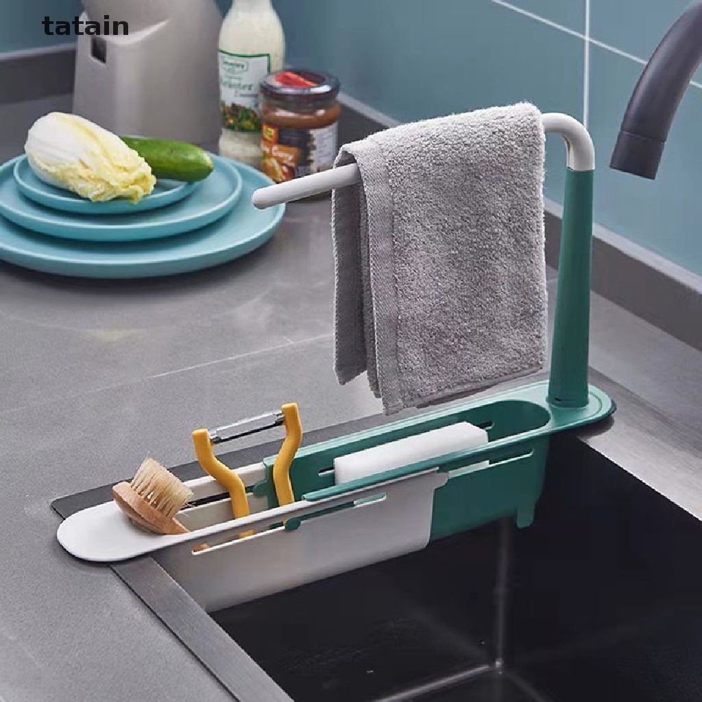 [TAT] Telescopic Sink Shelf Kitchen Sinks Organizer Soap Sponge Holder Sink Drain Rack CVX