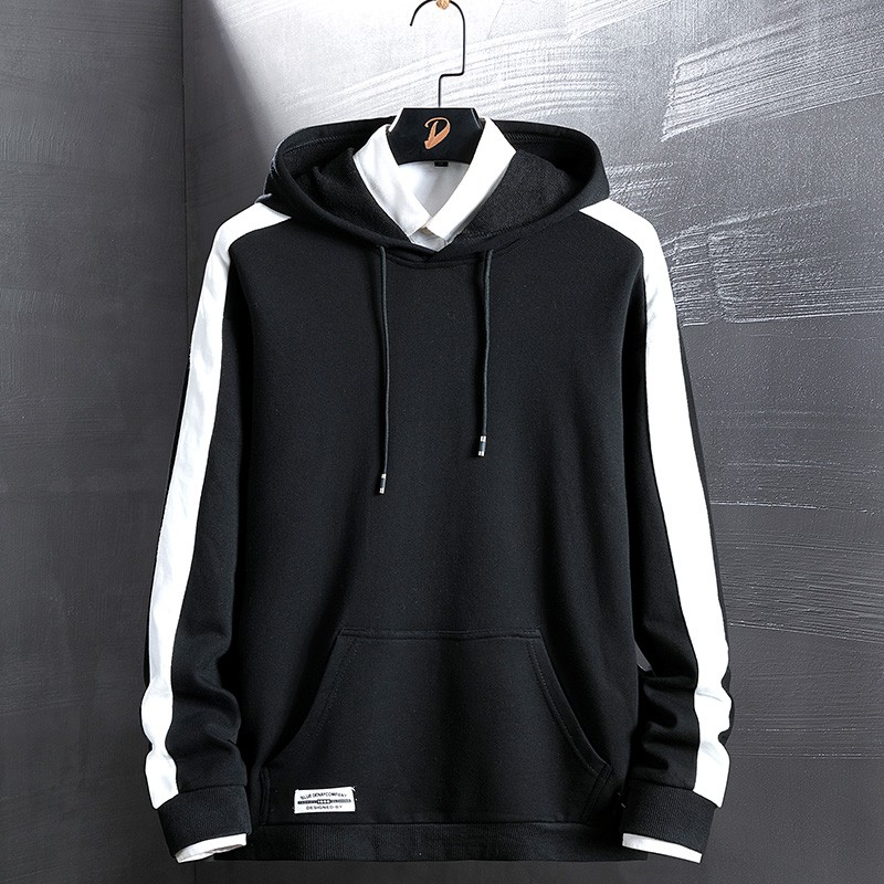 Áo khoác hoodie len phối sọc đen thời trang dành cho nam