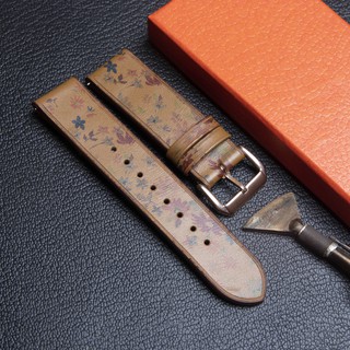 Dây da bò vân hoa Handmade Cho Đồng Hồ SAMSUNG GALAXY WATCH kèm chốt thông minh,da thật lót da chồng thấm nước